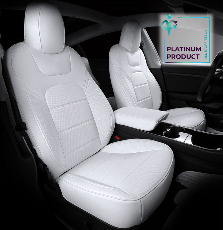 White Nappa Leather Half Surround Seat Cover For Model 3 2017-2023