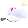 White Tesla Red Logo Baseball Hat