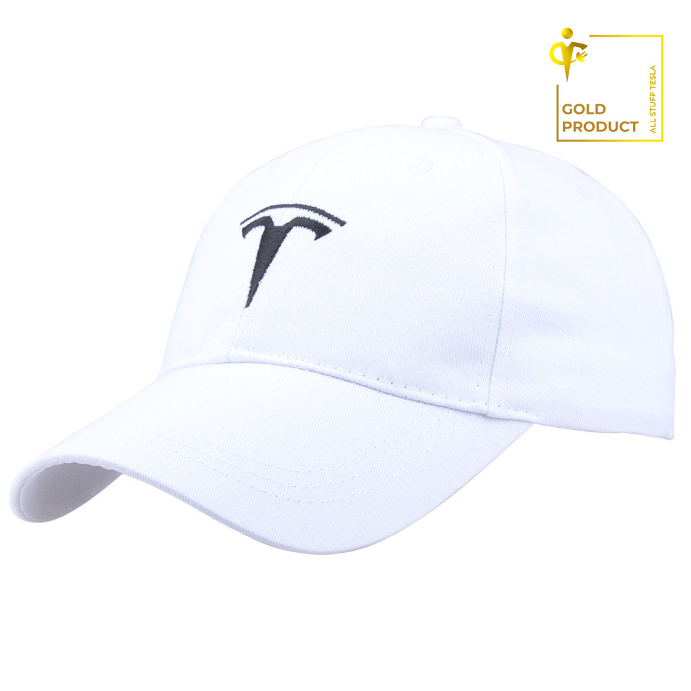 White Tesla Black Logo Baseball Hat