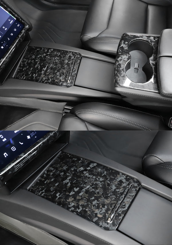 Bright Forging Pattern Real Carbon Fiber Sliding Center Console Decorative Trim For Model X and Model S