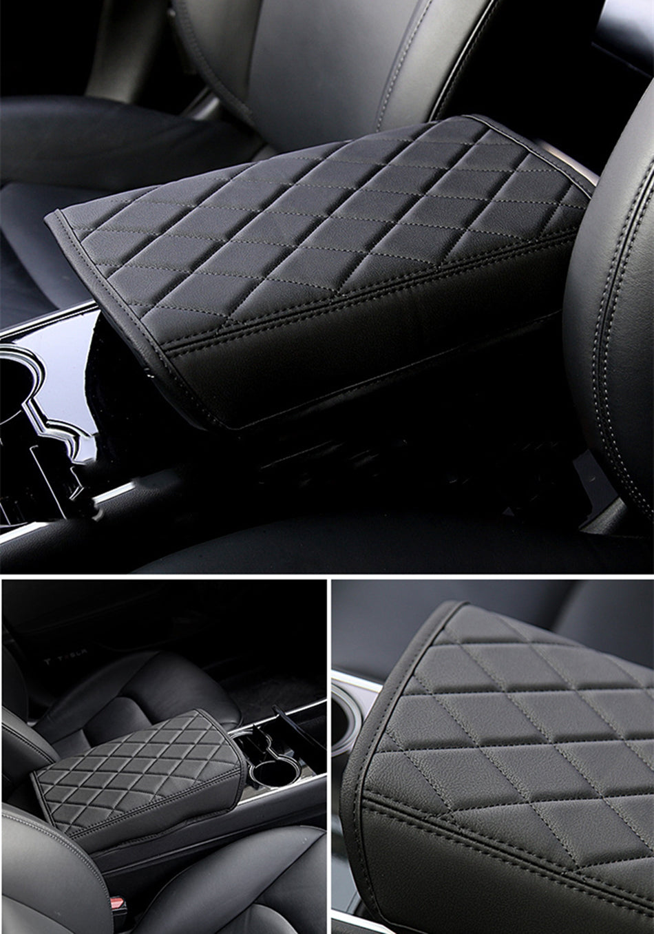 White Faux Leather Armrest Box Protective Cover For Model 3 and Model Y