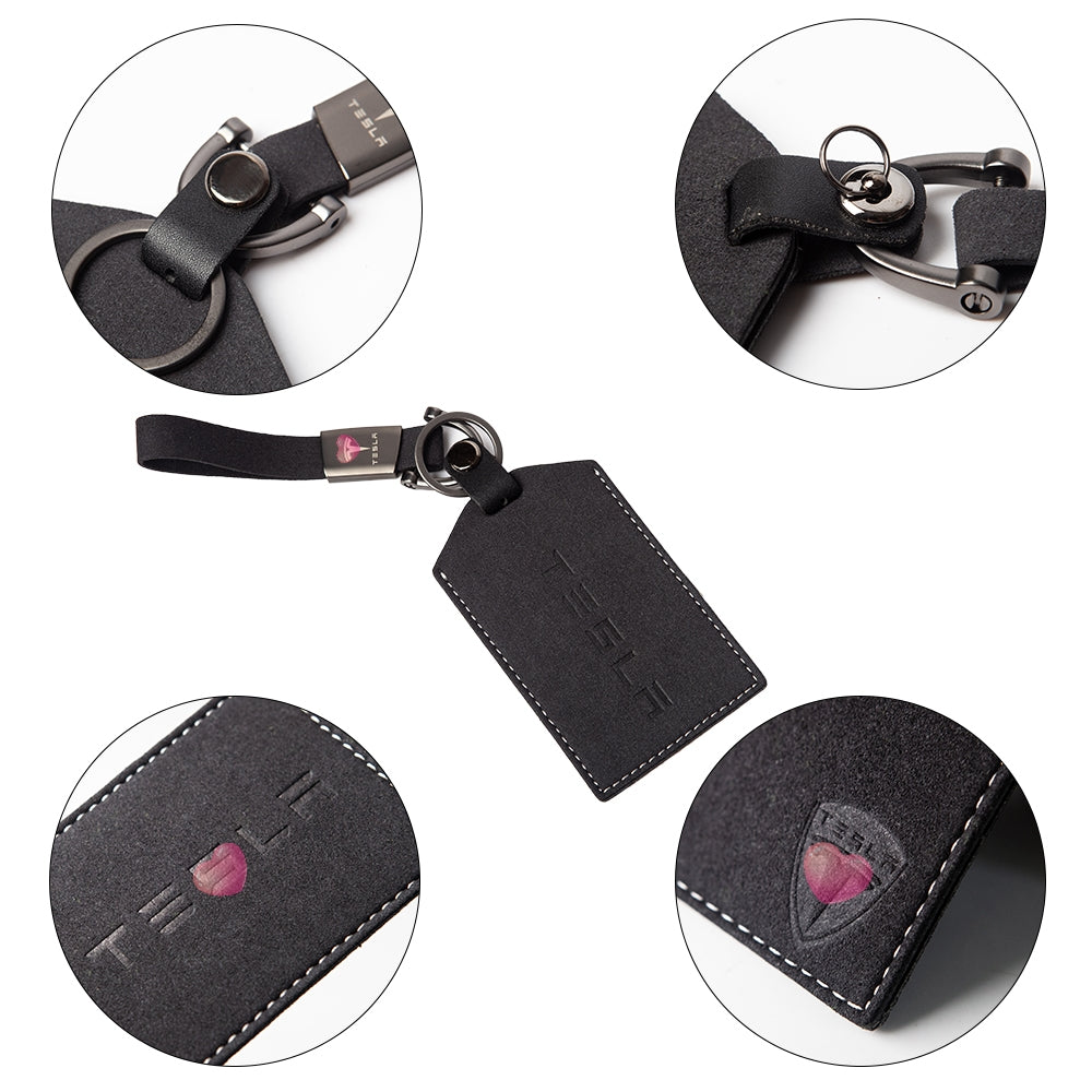 Red Leather Protective Car Card Key Cover For All Tesla Models