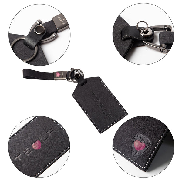 Red Leather Protective Car Card Key Cover For All Tesla Models
