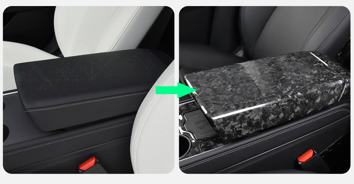 Bright Carbon Real Carbon Fiber Armrest Box Protective Cover For Model 3 and Model Y