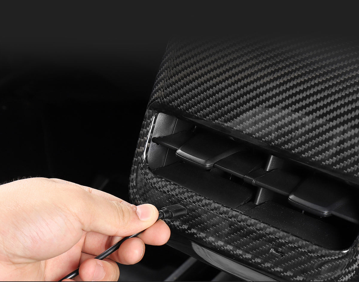 Bright Forging Pattern Real Carbon Fiber Rear Console Air Outlet Vent Decorative Trim Cover For Model 3 and Model Y