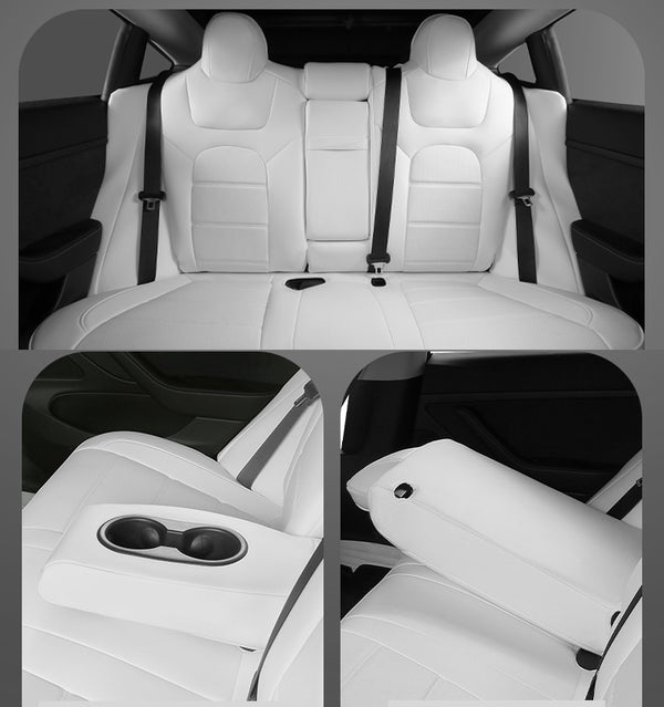 White Nappa Leather Half Surround Seat Cover For Model 3 2017-2023