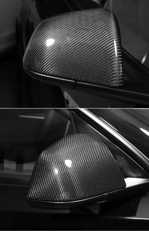 Bright Carbon Real Carbon Fiber Side Mirror Decorative Cover For Model Y