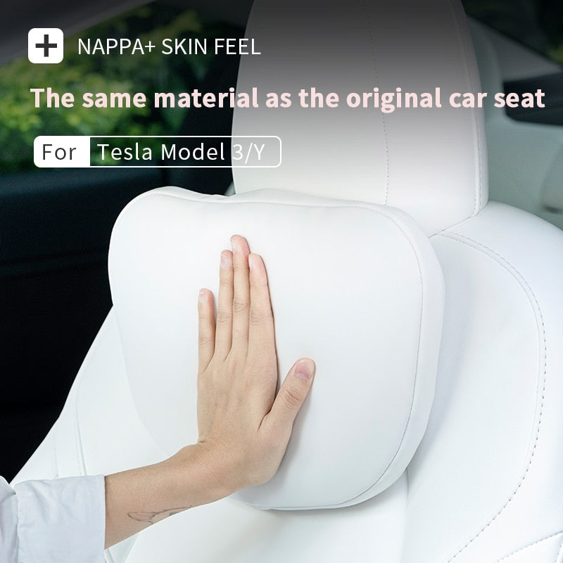 White Nappa Leather Headrest Neck Pillow For All Tesla Models
