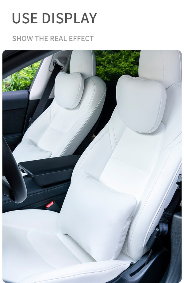 White Nappa Leather Headrest Neck Pillow For All Tesla Models