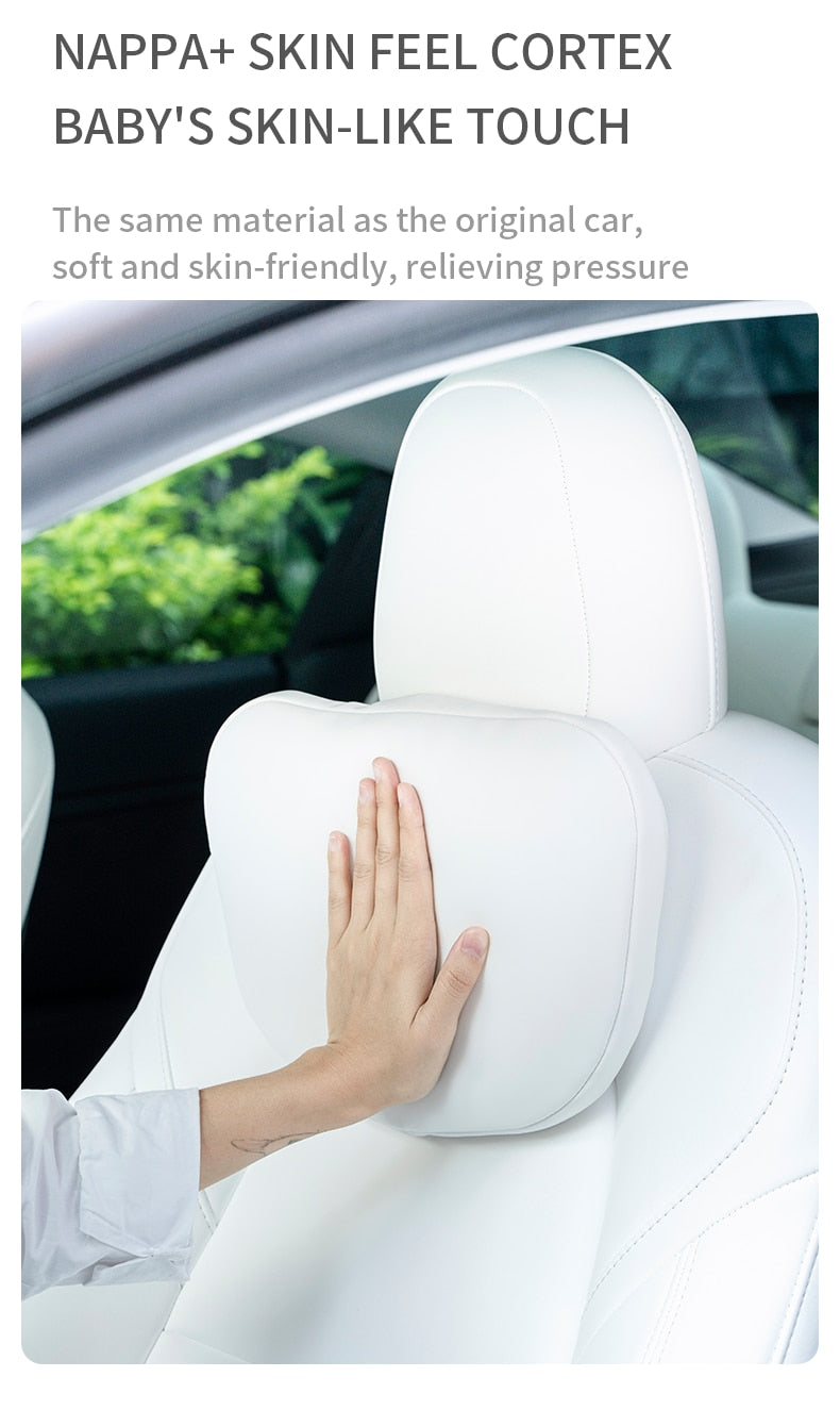 White Nappa Leather Headrest Neck Pillow For All Tesla Models
